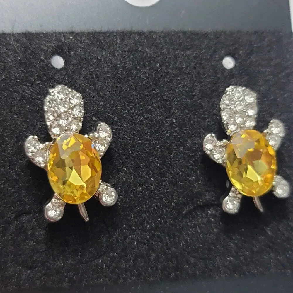 Turtle Stud Yellow Crystal Earrings for Women